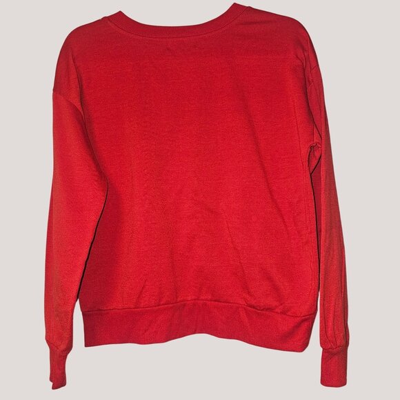 Almost Famous Red Pullover Sweater With Gold Sequin Lips Graphic Women's Size S - Picture 2 of 6